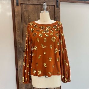 Kyra from Anthropologie sequined lightweight sweatshirt.  Size L. Cedar color